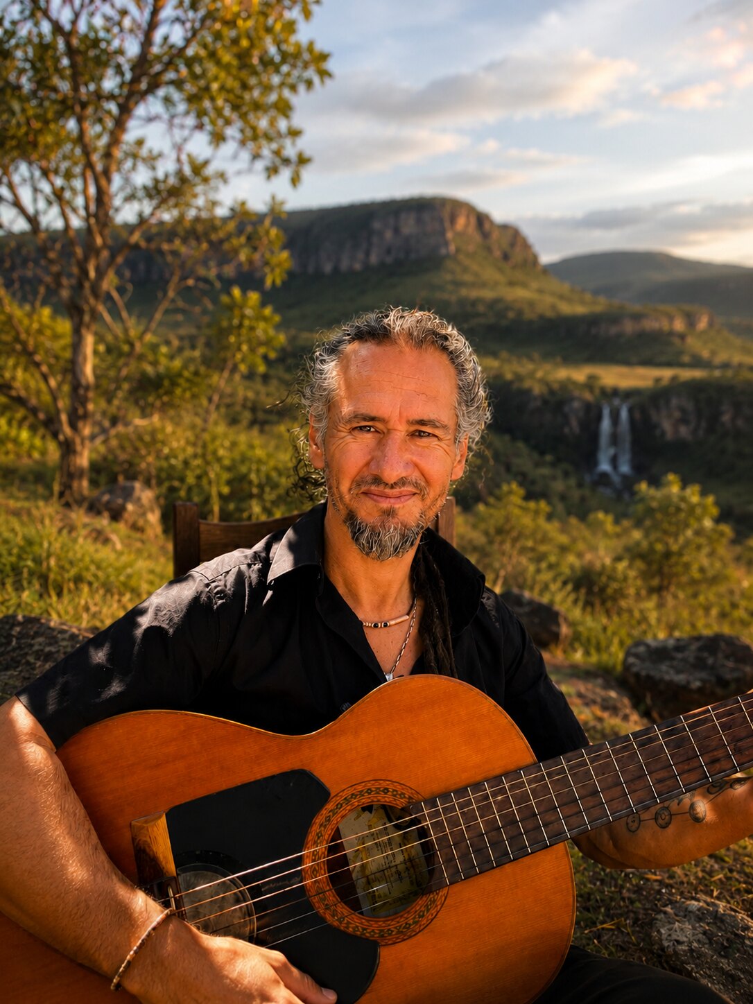 Retrato de Sol Sebastián, músico e luthier em Alto Paraíso